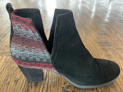 MINNETONKA Mari Black Suede Booties Round Toe Aztec Weave Boho 81040 Women's 9.5 - Image 1 of 4