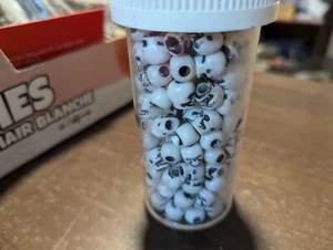 Large Tube of Skull Beads, White with Black Antiquing - 50+ Beads - Picture 1 of 2