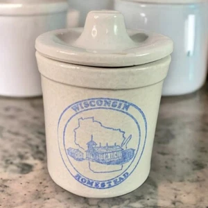 "Frasco de gres con mantequilla de queso lácteo Homestead Wisconsin vintage de 5"" pulgadas" - Imagen 1 de 12
