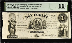 Hungary One Forint ND (1852) Pick-S141r1 GEM UNC PMG 66 EPQ - Picture 1 of 2