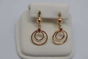 18K Rose Gold Modernist Synthetic Ruby and Diamond, Circa 1970 - Picture 1 of 3