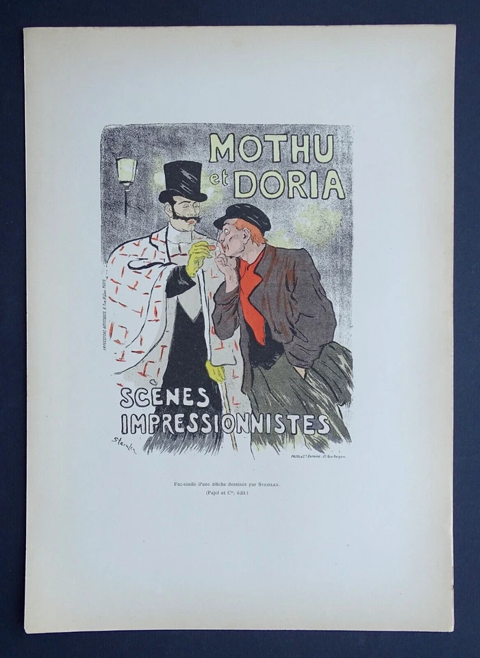 STEINLEN Lithographie orig. 1895 Affiche Mothu et Doria Scènes Impressionnistes - Photo 1/4