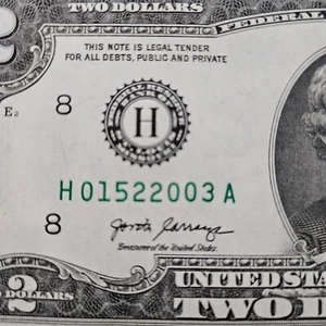 $2 Birthday Note Two Dollar Bill 01522003 Circulated February 15 2003 - Picture 1 of 2