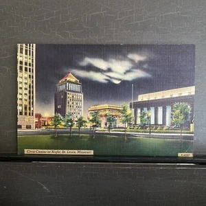MOONLIGHT POSTKARTE St. Louis Civic Center bei Nacht Missouri MO Vintage Leinen - Bild 1 von 2