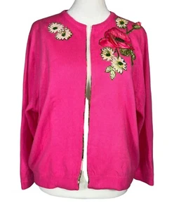 VTG 1950s BEADED FLORAL WOOL SWEATER ROCKABILLY SWING CARDIGAN MOD SHABBY CHIC - Picture 1 of 18