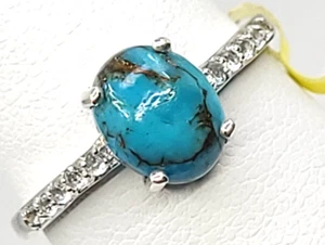 New w/Tag STS Jewels Blue Turquoise White Topaz Accents Sterling Silver 925 Ring - Picture 1 of 12