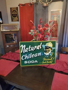 Super Rare Natural Chilean Soda flange sign Double Sided 21 1/2 X 15” - Picture 1 of 5