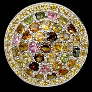 925 Sterling Silver Ring Round Tourmaline Sapphire Gemstone Jewelry Size 7.5 - Picture 1 of 9