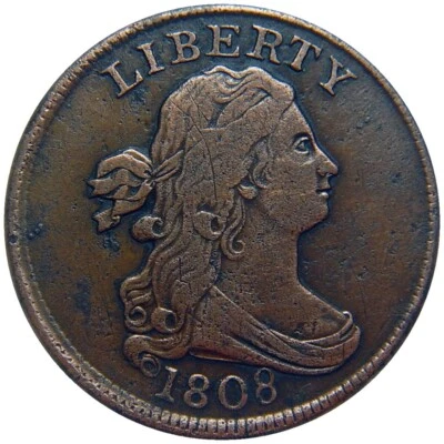 Half cent/penny 1808 XF details reverse rotated 45 degrees error - Image 1 of 2
