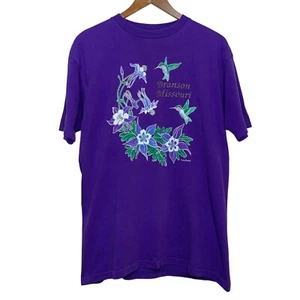 Prairie Mountain Shirt Purple Columbine Flower Hummingbird Graphic Tee Shirt L - Picture 1 of 5