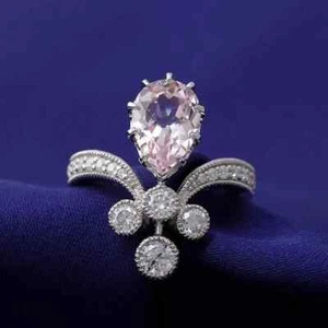 2.50Ct Pear Cut Lab Created Sapphire Women's Art-Deco Ring 14K White Gold Plated - Picture 1 of 5
