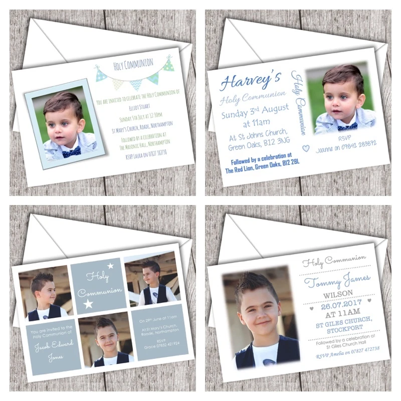 First Holy Communion Invitations ~ Personalised ~ Photo ~ Boy (DD1) - Image 1 of 1