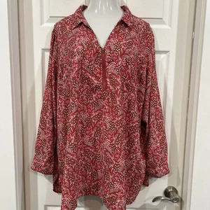Catherines Plus Size 4X Tunic Top Shirt Blouse Pink Floral Print Crepe Polyester - Picture 1 of 12