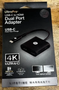 NEW GE ULTRAPRO USB-C to Dual Port HDMI Adapter, BLACK, 4K, UltraHD - Picture 1 of 3