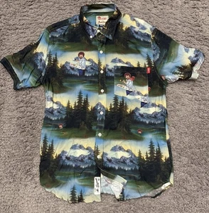 RSVLTS Bob Ross Happy Little Forest Men's Size Small Button Down Shirt Rayon - Picture 1 of 6