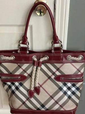 Authentic Burberry Tote W Red Patent Accents - Image 1 of 4