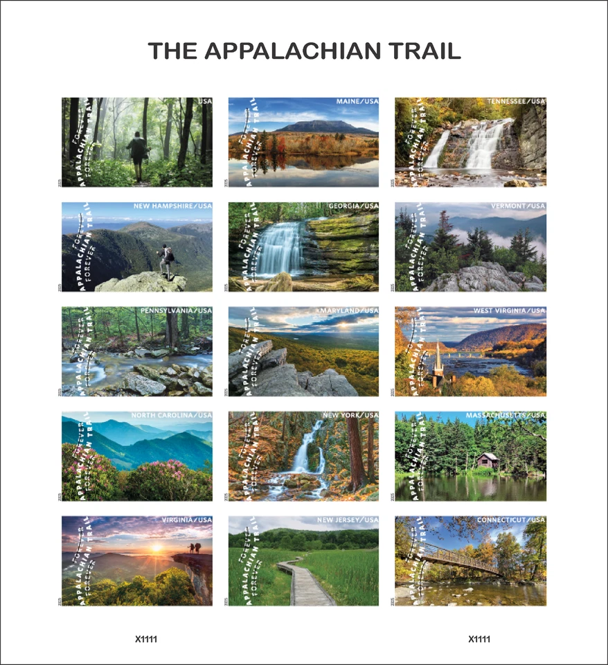 2025 S# 5960a-5960ae  Appalachian Trail, Imperforated sheet of 15 stamps - Image 1 of 1