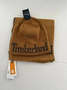 Timberland Men's Reversible Hat and Scarf Set Camel Jacquard Logo, 2-Piece OS - Picture 1 of 3