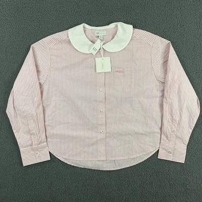 Camisa Gap Sandy Liang Popelina Grande Talla Pequeña Rosa Rayas Cuello Peter Pan Foto 1 de 4