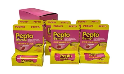 6 (12ct cada uno) comprimidos masticables Pepto-Bismol Pocket Pepto Cherry EXP 11/26 Foto 1 de 3