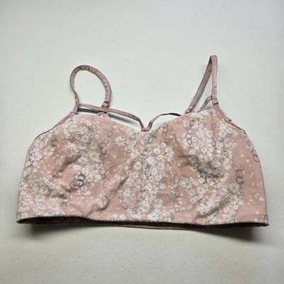 Victoria's Secret Women Bra Large Peach Pink Floral Bralette Wireless Knit Strap - Image 1 of 4