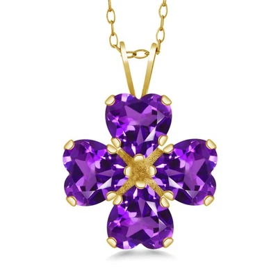 18K Yellow Gold Plated Silver Amethyst 4 Heart Shape Gemstone February - Image 1 of 4