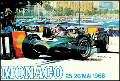Póster impreso vintage del Gran Premio de Mónaco 1968 de carreras de autos viaje estilo retro arte Foto 1 de 4