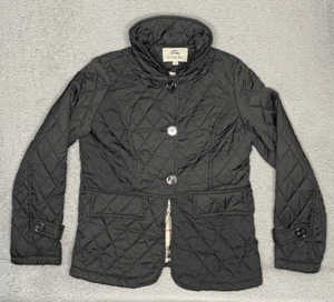 Burberry London Women’s Black Diamond Quilted Nova Check Lined Jacket Sz Large - Picture 1 of 10