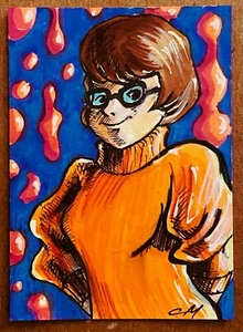 Velma Dinkley Scooby-Doo PSC 1/1 Hand Drawn Sketch Card by CJ Morris ACEO - Picture 1 of 3