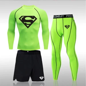 3pc GYM Compression Running Rash-guard Base Layer shorts Leggings MMA BJJ - Picture 1 of 15