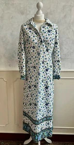 Vintage BERKERTEX 1960s White Blue Flower Power Psychedelic Shift Dress Medium - Picture 1 of 10