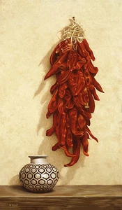 Chili Ristra con impresión de cerámica - arte para el hogar del suroeste - arte realista de naturaleza muerta - Imagen 1 de 4