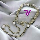 French Kande Gold & Silver Plated Fleur-de-lis Station Pearl Necklace 42