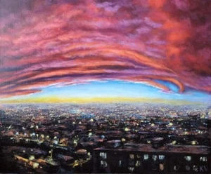 Gemäldekuppel 14""x20"" Acryl Fiberboard Krieg in der Ukraine 2022 Künstler Kunstbild - Bild 1 von 6