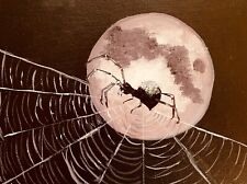 Spider painting.original oil art moon night picture . Halloween Painting.dark