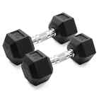 New Coated Rubber Hex 15lb Dumbbells Set of 2 Black Weight Barbell Pairs US