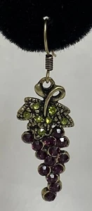 Wine Winery Grapes Dangle Style Earrings Rhinestone Pierced - Picture 1 of 6