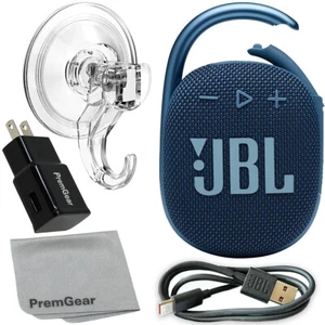 JBL Clip 4 Przenośny głośnik Bluetooth (niebieski) + hak, kabel ładujący, adapter ścienny - Zdjęcie 1 z 8