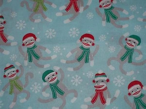 Handcrafted cotton 2 pc.crib sheetset  SOCK MONKEYS/Blue,red,green/unisex - Picture 1 of 2