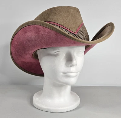 Head N Home Suede Brown Pink  Womens Cowboy Hat Sierra Outback Leather Size L - Image 1 of 4