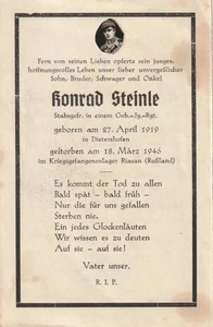 Deutsche WK II ( ORIGINAL ) Todeskarte---Bergregt - gestorben 1945- P O W - Bild 1 von 2