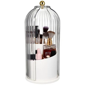 Makeup Brush Storage Box Clear Spinning Organizer Office with Lid - Picture 1 of 11