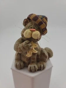 BLOSSOM BUCKET Suzi Skoglund Gray Cat W/ Brown Stripes Kitty with Flag Hat - Picture 1 of 7