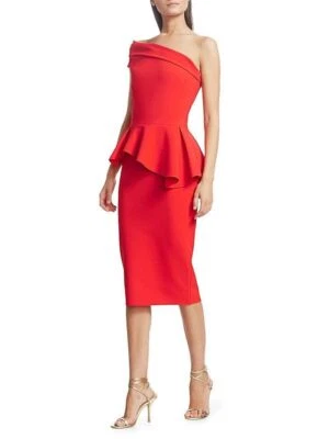 NUEVO CON ETIQUETAS Chiara Boni La Petite Bata Jessie Un Hombro Peplum Vestido Geranio 8 $695 Foto 1 de 4