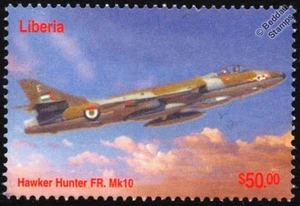 Royal Jordanian Air Force HAWKER HUNTER FR-10 Aircraft Stamp (2003 Liberia) - Picture 1 of 1