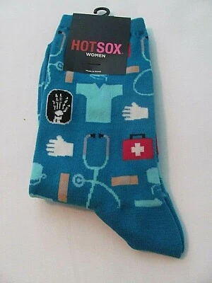 NUEVO CON ETIQUETAS TALLA 9-11 (TALLA CALCETÍN) CALCETINES MUJER HOT SOX CREW ~ TEMA MÉDICO (TURQUESA) Foto 1 de 3