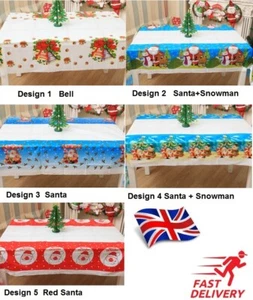 UK Stock Sale Xmas Cute Kids Tablecloth Snowman Bell Santa Waterproof 108*180cm - Picture 1 of 3