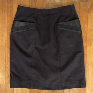 Vintage Leather Trim Skirt Size Medium 29" Waist 1970s Black Microfiber Pockets - Picture 1 of 5