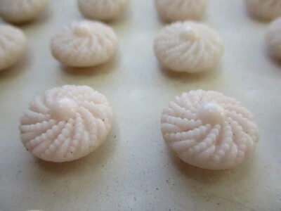 Card of 24 ~ 1/2" light Pink Lacy Pinwheel Dot Glass Buttons ~ new/old stock - Image 1 of 2