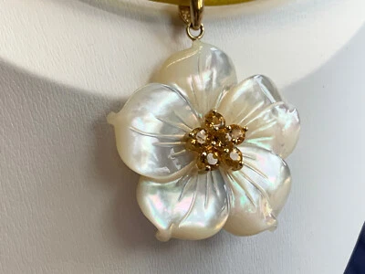 Collar Flor Oro Amarillo 14K 16.5" Joyería Fina Piedras Color Citrino MOP Foto 1 de 4